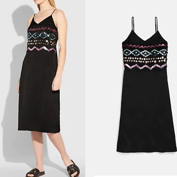 Coach 1941 Zigzag Embellished Midi Slip Dress 2 - Picture 1 of 7